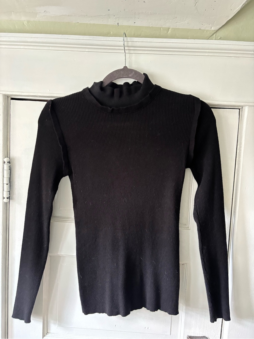 Pink Lily Black Ribbed Ruffled Mock Neck Sweater - Picture 2 of 6